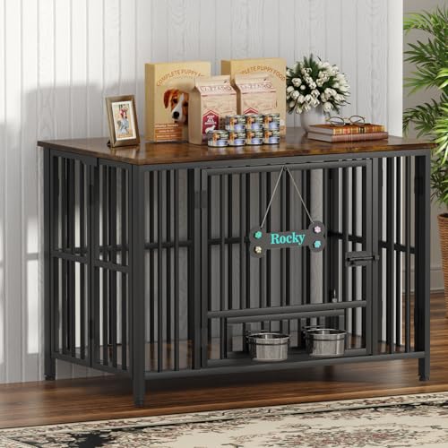 Foldable Dog Crate Furniture for Large Dogs 35 (Rustic Brown / 41.3"L x 25.6"W x 28.6"H)