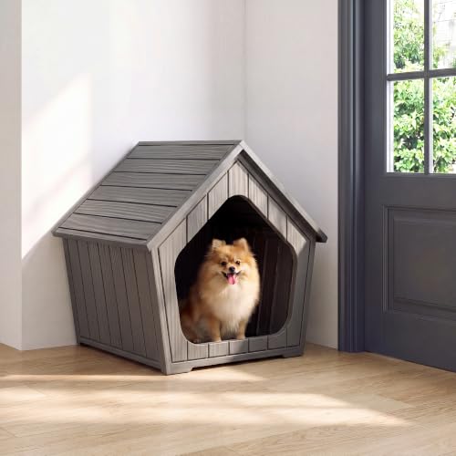 Indoor Outdoor Small Dog House Weatherproof for Small Dogs Sturdy Pet House for Indoor Living Room & Outdoor Patio (Light Grey / 23.43" L Ă 22.44" W Ă 22.24" H)