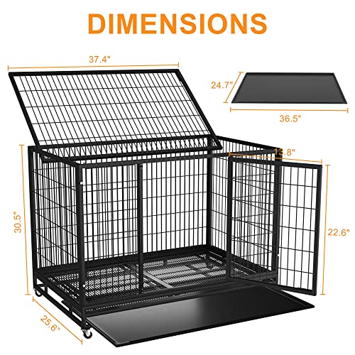 38 inch Heavy Duty Wire Dog Crate Cage Kennel for Large Dogs (Black)