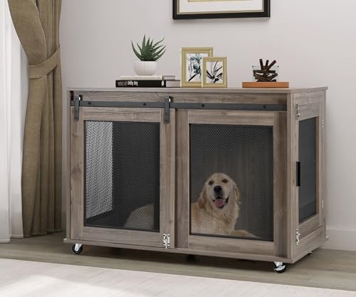 41" Grey Heavy Duty Wooden XL Dog Crate Furniture for Extra Large Dogs