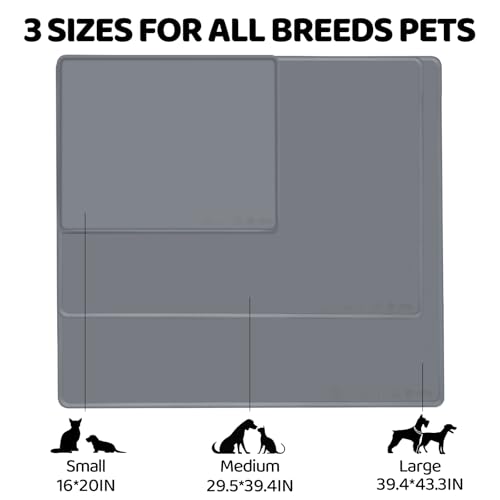 Extra Extra Large Silicone Dog Food Mat 39.4×43.3in and 128oz Silicone Bag Set (39.4"L x 43.3"W / Cool Grey Mat & Teal Bag)
