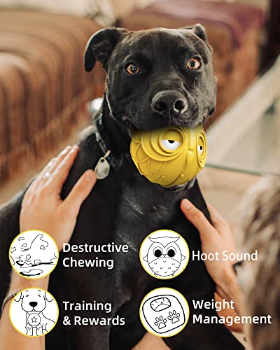 Giggle Ball for Dogs Owl Toys for Puppy Interactive Dog Toy Medium Large Dogs Natural Rubber Cute Hoot Fun Gift for Dog (Yellow)