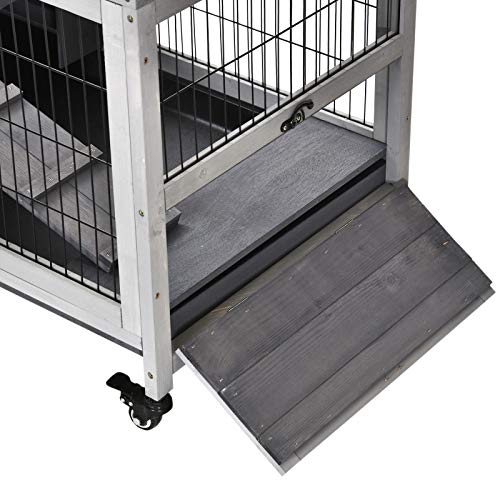 Wooden Rabbit Hutch Indoor Outdoor (Grey)