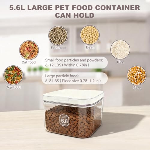 5-8Lbs/5.92Qt/5.6L Airtight Dog Cat Food Storage Container and Pet Storage Bin BPA-Free. PET Clear Stackable Dog Treat Containers for Pet Food/Rice/Dry/Cereals/Flour/Sugar/Bread (White-5.6L-C)
