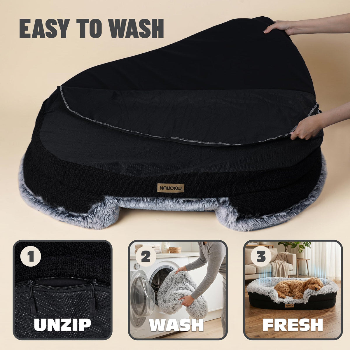 Fluffy Orthopedic Dog Beds Large Sized Dog (Gray / M(36", UP to 50lbs))