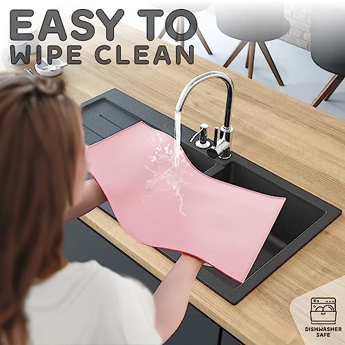 Dog Food Mat 24x15 Raised Edges Dogs Mat for Food and Water Prevent Spill (24"L x 15"W / Pink)