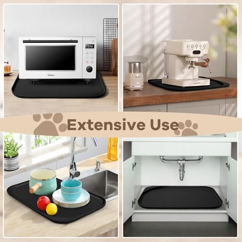 Silicone Pet Food Mat with Raised Edge for Food and Water Bowl (19 x 12 x 0.7 inch / Black)