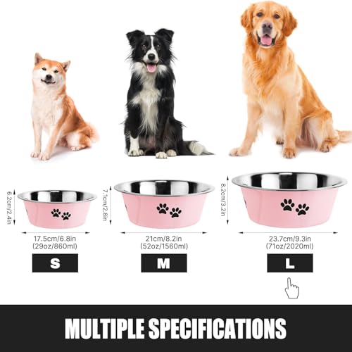 Stainless Steel Dog Bowls (Pink / 8.5 Cups/71 OZ)