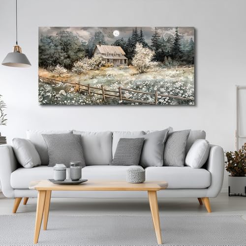 Wall Decor For Living Room Farmhouse Canvas Wall Art Nature Landscape Paintings Bedroom Decorations Rural Artwork Pictures Large Framed for Office Aesthetic Home Decor Ready To Hang (60"L x 30"W / Rural landscape)