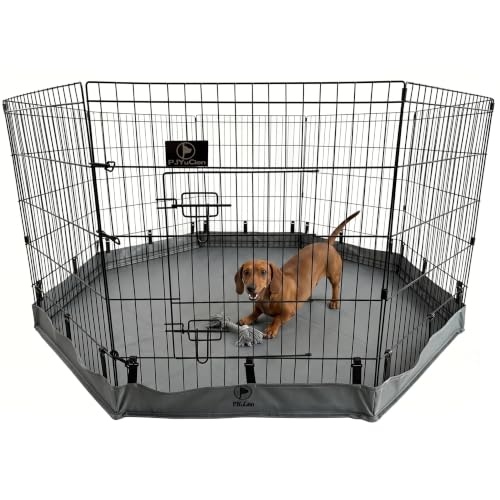 Puppy Playpen with Bottom Pad and Door (Gray / Small Pen: 30-Inch High)