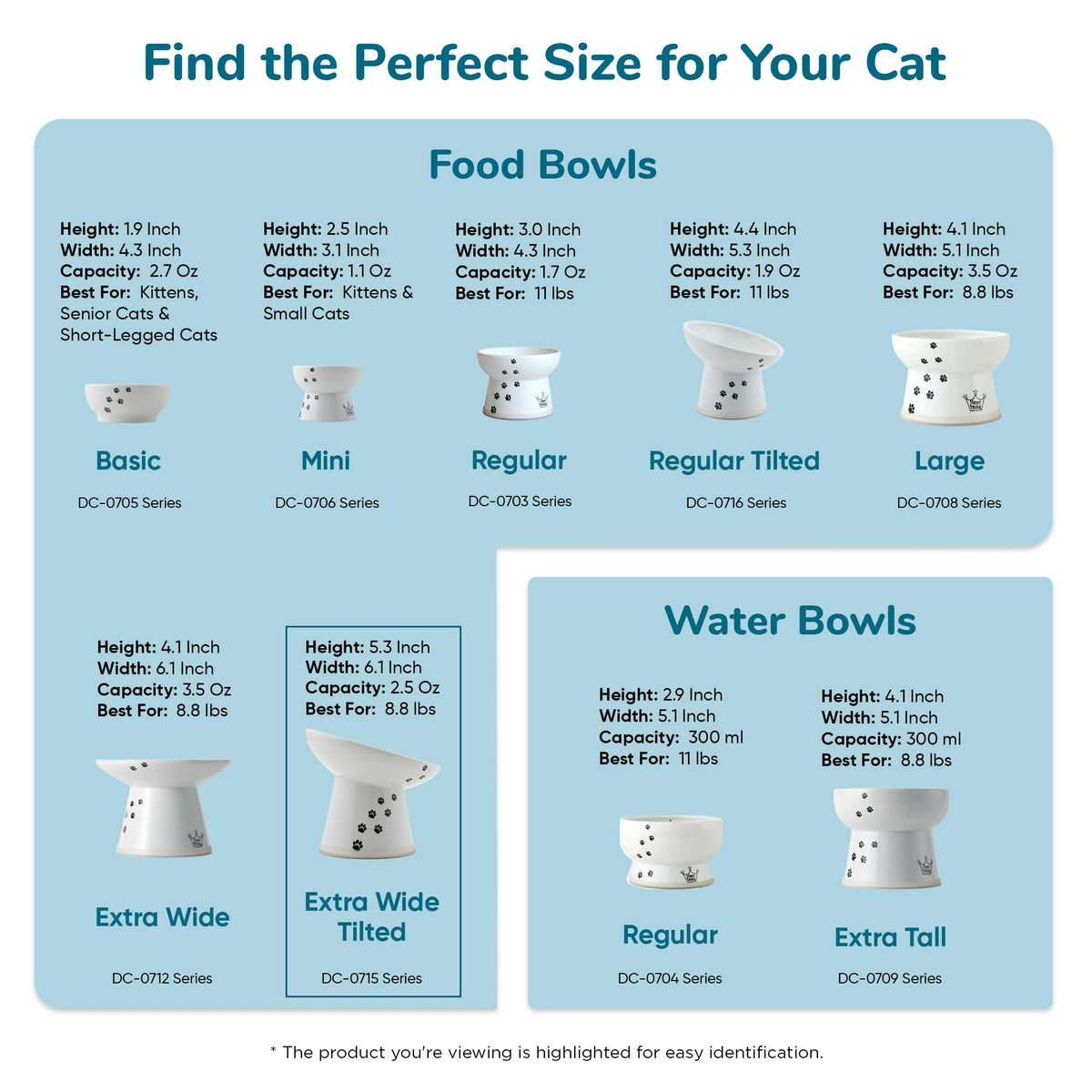 Necoichi Ceramic Raised Cat Food Bowl (Fuji / Large Extra Wide Tilted)