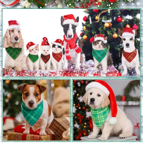 200 Pcs Christmas Plaid Dog Bandanas Bulk (Red, Green / Christmas Plaid)