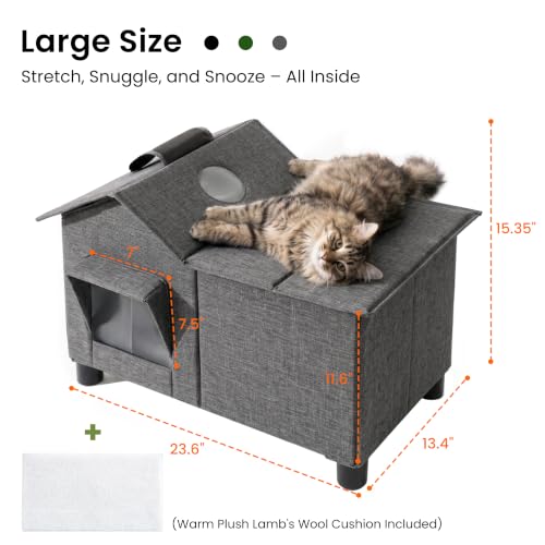 Outdoor Cat House Weatherproof Elevated Cat Bed (Grey / L)