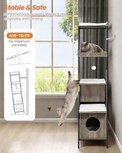Modern Wood Cat Tree Tower for Indoor Cats Large Adult 67 (67 inch / Greige)