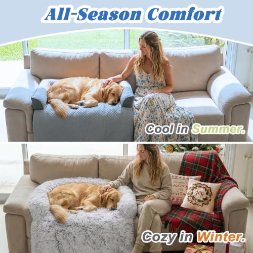 Cooling Dog Bed Mat with Bolster Pillow Washable Dog Couch Cover Breathable Summer Pet Couch Bed Protector Indoor (Cooling Grey / 41.0"L x 37.0"W x 6.0"Th)