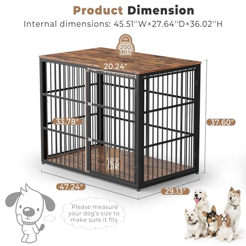 48'' XXL Dog Crate Furniture with 3 Doors for Large Dogs (Brown / 47.2"L x 29.1"W x 37.6"H)