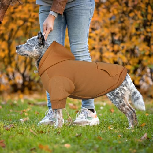 Dog Sweaters for Large Dogs Dog Hoodie Sweater Solid Soft Brushed Fleece Clothes Sweatshirt with Pocket (X-Large / Coffee)