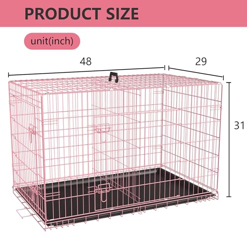 Extra Large Dog Crate Dog Kennel Cage with Double Door (Pink / 48.0"L x 29.0"W x 31.0"H)