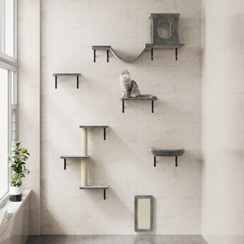 12-in-1 Cat Wall Shelves, Luxury Wall-Mounted Cat Shelves, Dark Gray (Dark Gray / Set of 12)