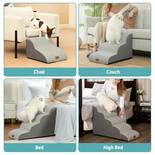 Dog Stairs for Small Dog 22.6" H (White Black / Standard:15.7"x33"x22.6")