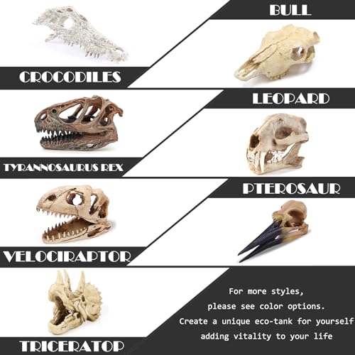 Skull Fish Tank Decorations Dinosaur Bones Snake Hideout Cave Animal Reptile Ornament Halloween DΓ©cor for Terrarium Aquarium Large Betta Tarantula Decor (Skeletons)