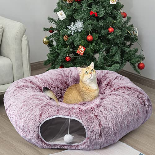 Plush Cat Tunnel Bed for Indoor Cats (Rosiness)