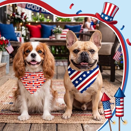 50 Pcs 4th of July Dog Bandanas Bulk for Patriotic 250th Anniversary (Striped Star / 19.7 x 13.8 x 13.8 Inch)