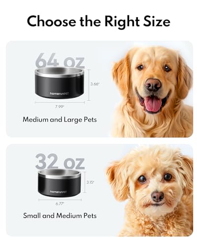 Double Wall Stainless Steel Dog Bowls (32oz / Black)