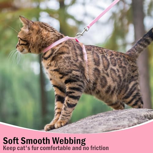Adjustable Cat Harness and Leash Set Escape Proof Kitten Strap Collar for Walking Travel (Medium / Light Pink)