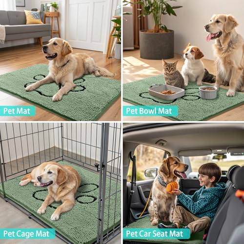 Dog Door Mat for Muddy Paws (48"X30" / Olive Green and Black)