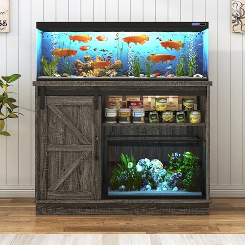 Farmhouse 30 40 Gallon Fish Tank Stand with Power Outlet (Grey / 30-40 Gallon)