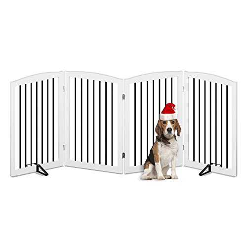 Freestanding Pet Gate for Dogs (32" Height-4 Panel / White & Black)
