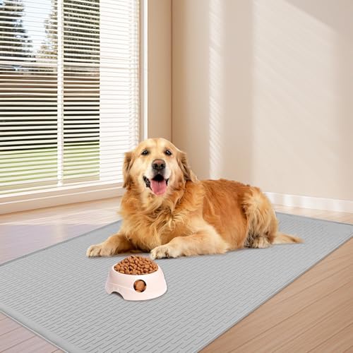 Dog Food Mat 34''x22'' Extra Large Dog Mat for Food and Water (34"L x 22"W / Light Grey)