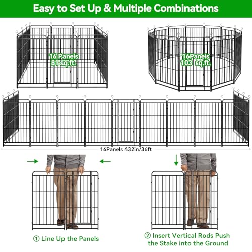 Heavy Duty Dog Fence Outdoor 16 Steel Panels 32" Height (27"W x 32"H)