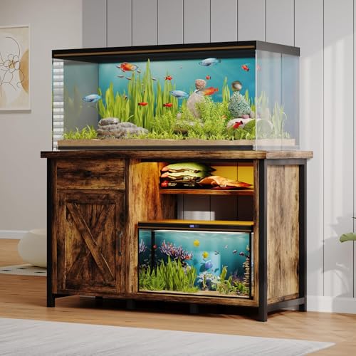 55 75 Gallon Fish Tank Stand with Power Outlets (Brown and Black)