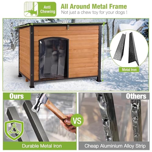 Heated Dog House Outdoor 43.3" Large Dog Kennel with Metal Frame Insulated Dog Crate Cage for Large Dogs Outside with Heater and Insulated Liner