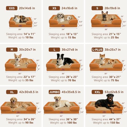 Waterproof Orthopedic Dog Beds for Extra Large Dog (53.0"L x 42.0"W x 8.5"Th / Orange)