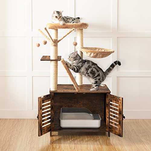 Cat Tree with Litter Box Enclosure (Rustic Brown)