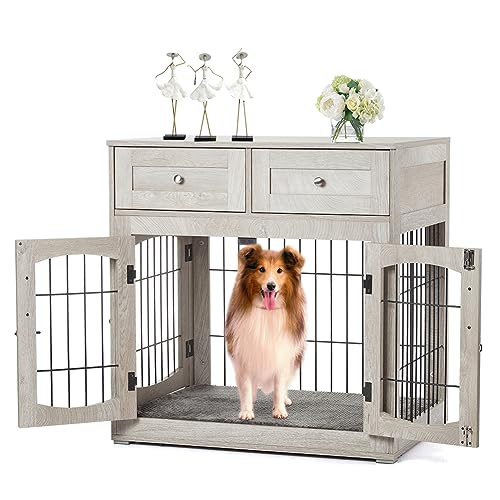 Dog Crate Furniture for Medium Dogs (Grey / 32.0"L x 23.6"W x 32.0"H)