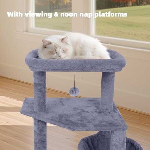 55" All-in-One Cat Tree Tower with Scratching Board & Posts Cozy Sleeping Perch Hammock and Toy Balls,Grey (Grey All-in-One)