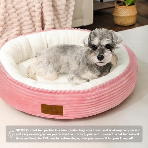20in Pink Round Dog Bed Sofa for Dogs Cats (Pink / Small)