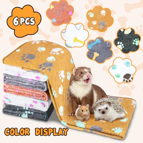 6 Pcs Washable Guinea Pig Blankets Absorbent Small Animal Fleece Bedding Cage Liners Reusable Pet Pee Pad Sleep Mat Pad Cover for Hamster Ferret Rabbit Chinchilla Hedgehog (6 White Bulk / 24" x 47")