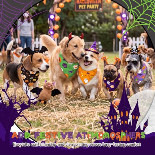 50 Pcs Halloween Dog Bandanas Bulk Cute Dog Paw Prints Pattern (Halloween Paw Print / 25.6 x 17.7 x 17.7")
