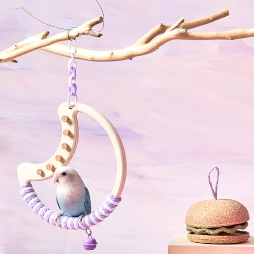 Natural Wooden Bird Swing (Green / 6.57"L x 0.48"W x 7.08"H)