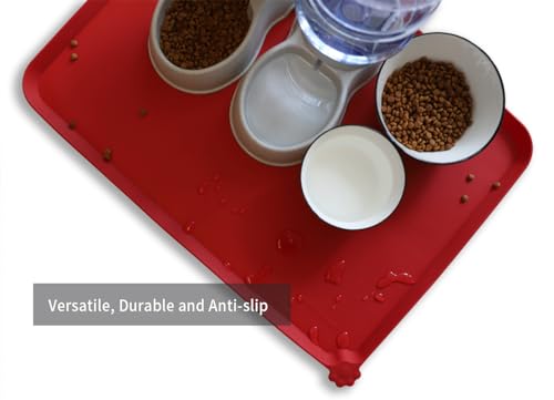 X Large Silicone Non Slip Pet Feeding Mats (28"L x 20"W / Classic Red)