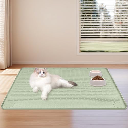 Dog Food Mat 40''x40'' Extra Large Dog Mat for Food and Water (40"L x 40"W / Green)
