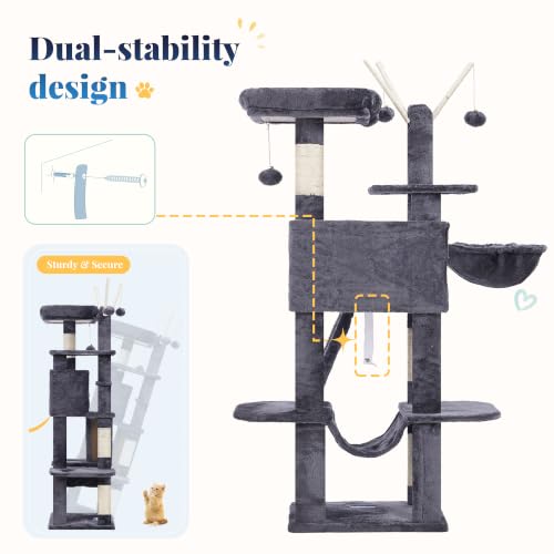 Cat Tree Tower with Padded Platform Bed (53 Inch / Smoky Gray)