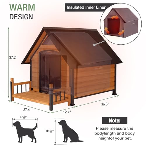 Heated Dog House Outdoor with Heating Pad Weatherproof Large Dog Kennel with Anti