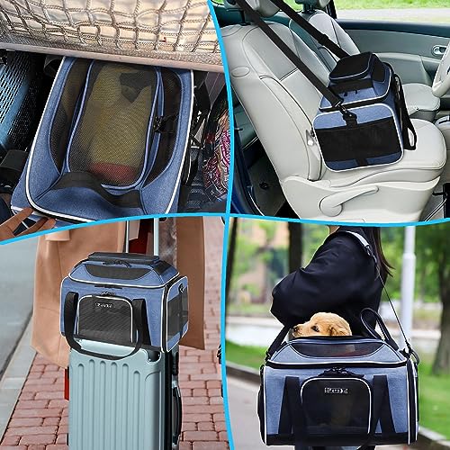 Top Expandable Small Pet Carrier 17"x12"x8.5" Airline Approved (17.0"L x 12.0"W x 8.5"H / Blue)