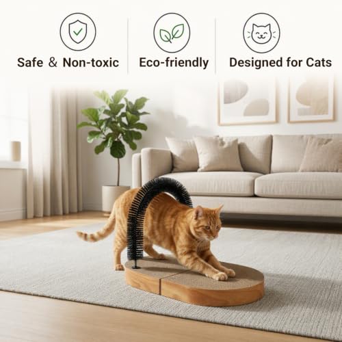 Cat Arch Brush Self Grooming Massager Hair Cleaner Toy with Scratching Pad (Tan Scratcher)